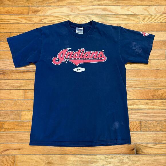 Thrashed Y2K Cleveland Indians MLB Nike Cotton T-Shirt Size‎ Medium - Picture 1 of 10